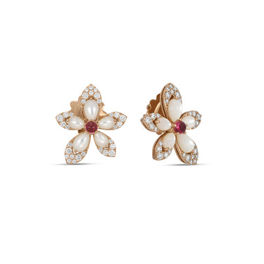 ROBERTO COIN TIARÉ 18CT ROSE GOLD MOTHER OF PEARL, RUBELLITE & DIAMOND EARRINGS
