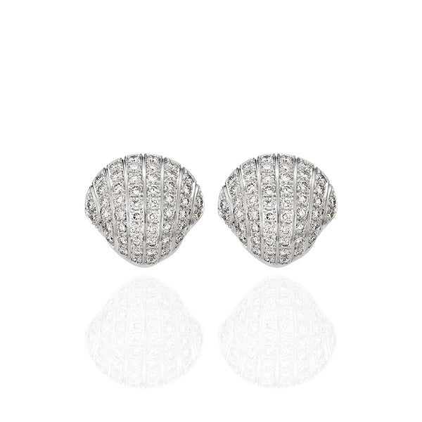 18CT WHITE GOLD DIAMOND SET "SHELL" STUD EARRINGS (Image 1)