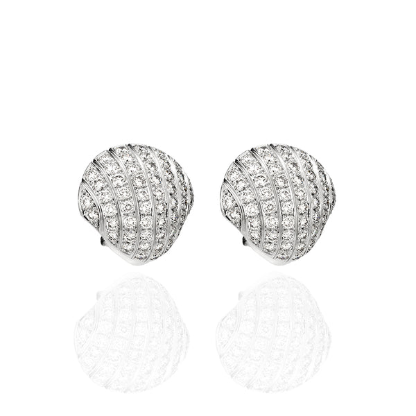 18CT WHITE GOLD DIAMOND SET "SHELL" STUD EARRINGS (Image 2)