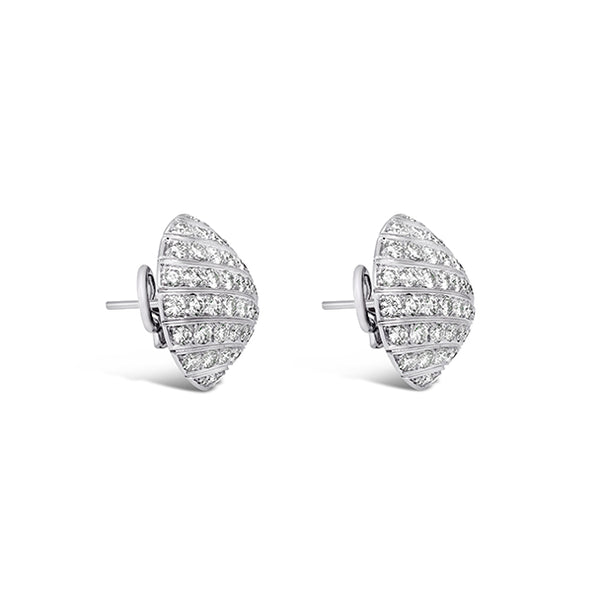 18CT WHITE GOLD DIAMOND SET "SHELL" STUD EARRINGS (Image 3)