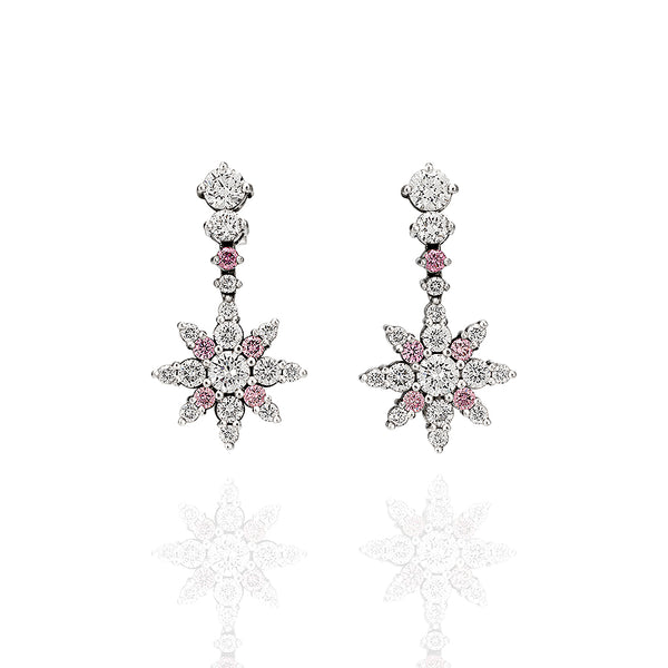 'SNOWFLAKE' 18CT WHITE GOLD ARGYLE PINK DIAMOND AND WHITE DIAMOND EARRINGS (Image 1)