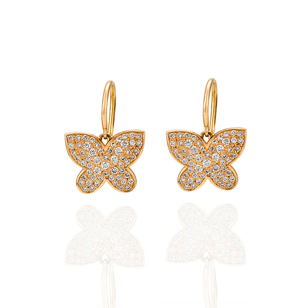 18CT ROSE GOLD DIAMOND BUTTERFLY DROP EARRINGS (Image 1)