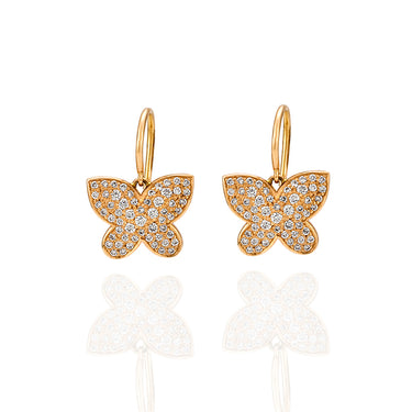 18CT ROSE GOLD DIAMOND BUTTERFLY DROP EARRINGS