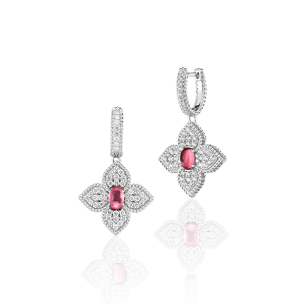 ROBERTO COIN 'PRINCESS FLOWER' 18CT WHITE GOLD RUBY & DIAMOND EARRINGS (Image 1)