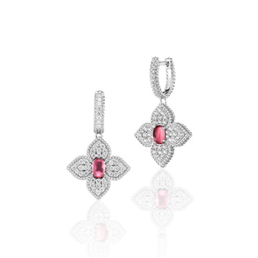 ROBERTO COIN 'PRINCESS FLOWER' 18CT WHITE GOLD RUBY & DIAMOND EARRINGS