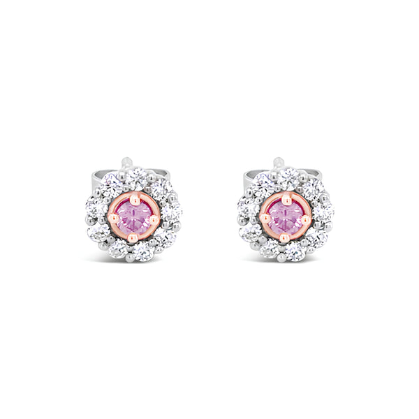 0.17CT ARGYLE ROUND BRILLIANT CUT PINK DIAMOND AND WHITE DIAMOND STUD EARRINGS (Image 1)