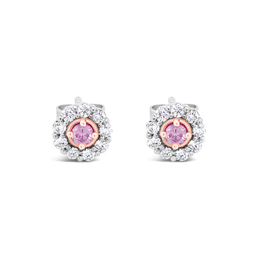 0.17CT ARGYLE ROUND BRILLIANT CUT PINK DIAMOND AND WHITE DIAMOND STUD EARRINGS