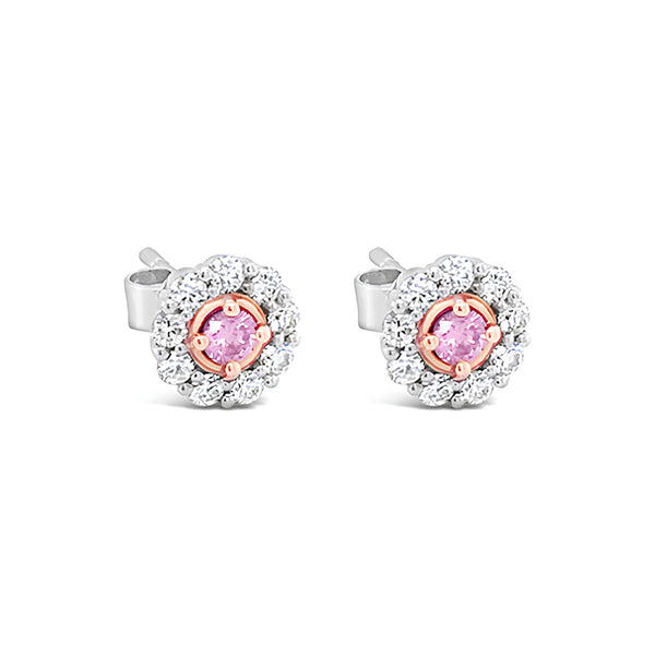 0.17CT ARGYLE ROUND BRILLIANT CUT PINK DIAMOND AND WHITE DIAMOND STUD EARRINGS (Image 2)