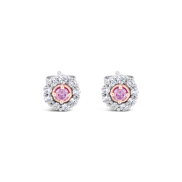 0.17CT ARGYLE ROUND BRILLIANT CUT PINK DIAMOND AND WHITE DIAMOND STUD EARRINGS (Image 1)