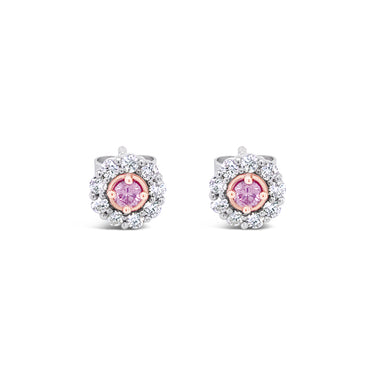 0.17CT ARGYLE ROUND BRILLIANT CUT PINK DIAMOND AND WHITE DIAMOND STUD EARRINGS