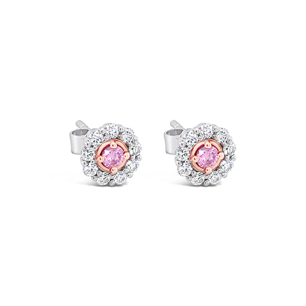 0.17CT ARGYLE ROUND BRILLIANT CUT PINK DIAMOND AND WHITE DIAMOND STUD EARRINGS (Image 2)