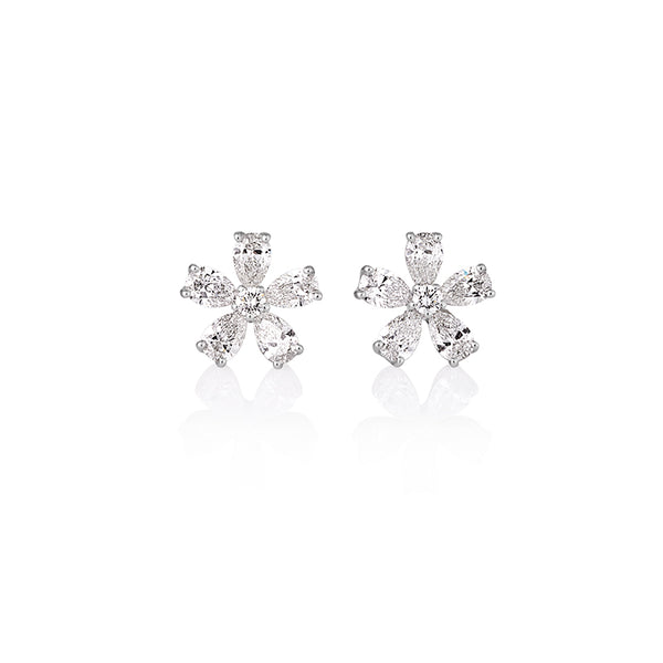 NEW ITALIAN ART 18CT WHITE GOLD DIAMOND CLUSTER STUD EARRINGS (Image 1)
