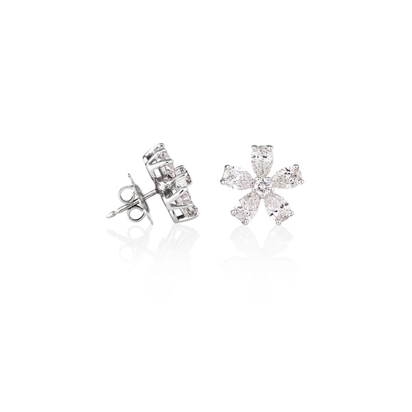 NEW ITALIAN ART 18CT WHITE GOLD DIAMOND CLUSTER STUD EARRINGS (Image 2)
