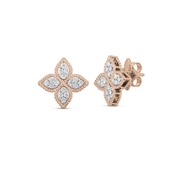 ROBERTO COIN PRINCESS FLOWER 18CT ROSE & WHITE GOLD DIAMOND EARRINGS (Image 1)