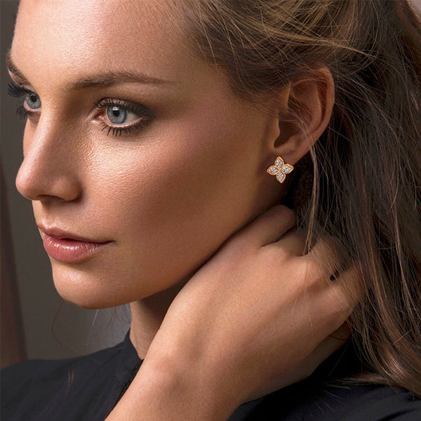 ROBERTO COIN PRINCESS FLOWER 18CT ROSE & WHITE GOLD DIAMOND EARRINGS (Image 2)