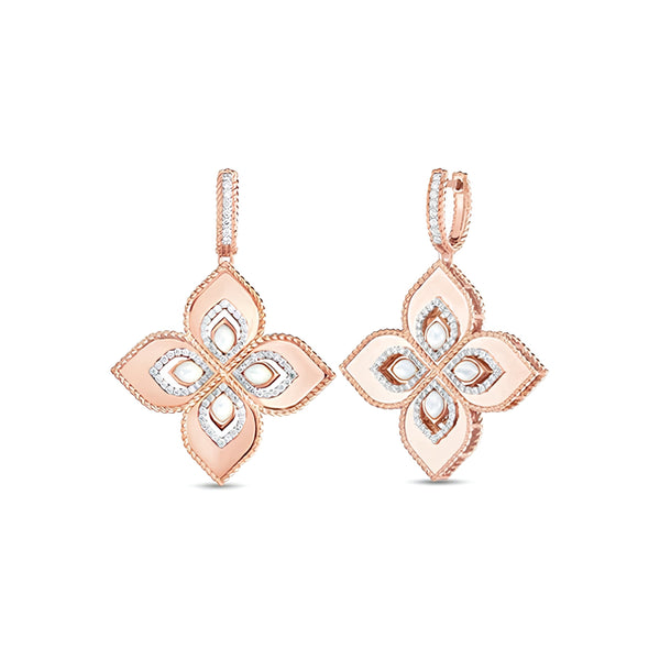 ROBERTO COIN 'PRINCESS FLOWER' 18CT ROSE GOLD MOTHER OF PEARL & DIAMOND EARRINGS (Image 1)