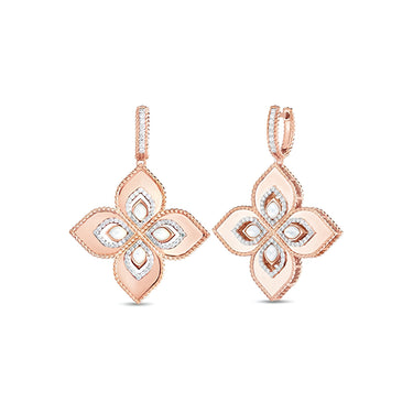 ROBERTO COIN 'PRINCESS FLOWER' 18CT ROSE GOLD MOTHER OF PEARL & DIAMOND EARRINGS
