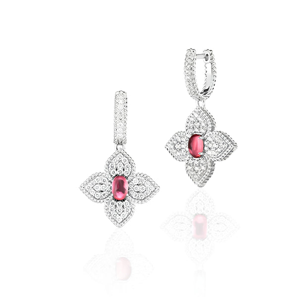 ROBERTO COIN 'PRINCESS FLOWER' 18CT WHITE GOLD RUBY & DIAMOND EARRINGS (Image 1)