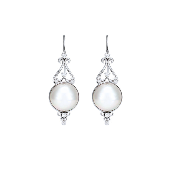 18CT WHITE GOLD MABE PEARL AND DIAMOND DROP EARRINGS (Image 1)