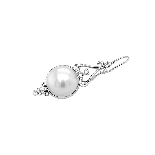 18CT WHITE GOLD MABE PEARL AND DIAMOND DROP EARRINGS (Image 2)