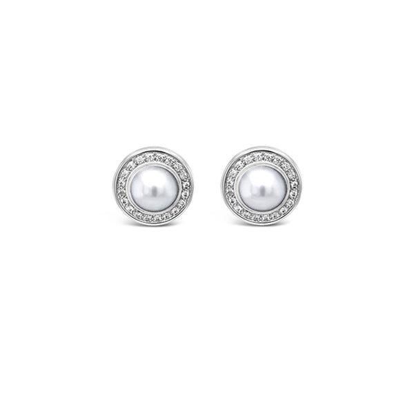 JORG HEINZ 'MAGIC' 18CT WHITE GOLD PEARL AND DIAMOND STUD EARRINGS (Image 1)