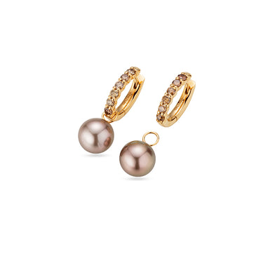 GELLNER 'MODERN CLASSICS' 18CT ROSE GOLD BROWN DIAMOND AND BROWN TAHITIAN PEARL HOOP EARRINGS