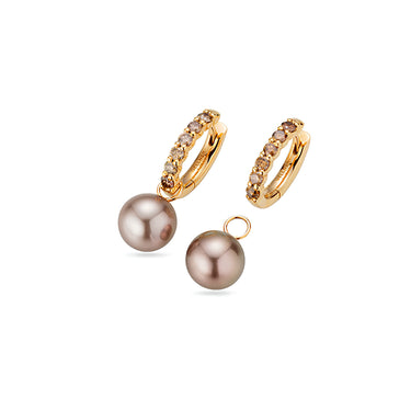 GELLNER 'MODERN CLASSICS' 18CT ROSE GOLD BROWN DIAMOND AND BROWN TAHITIAN PEARL HOOP EARRINGS