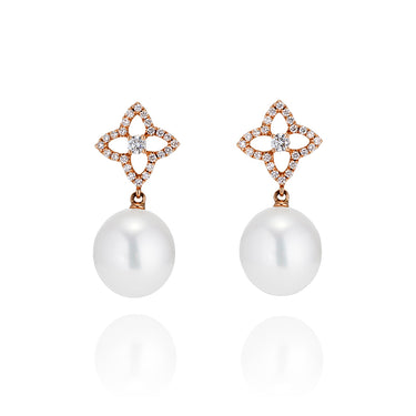 AUTORE 18CT ROSE GOLD SOUTH SEA PEARL & DIAMOND EARRINGS