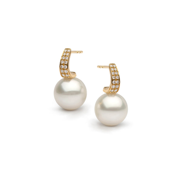 AUTORE 18CT YELLOW GOLD SOUTH SEA PEARL & DIAMOND EARRINGS (Image 1)