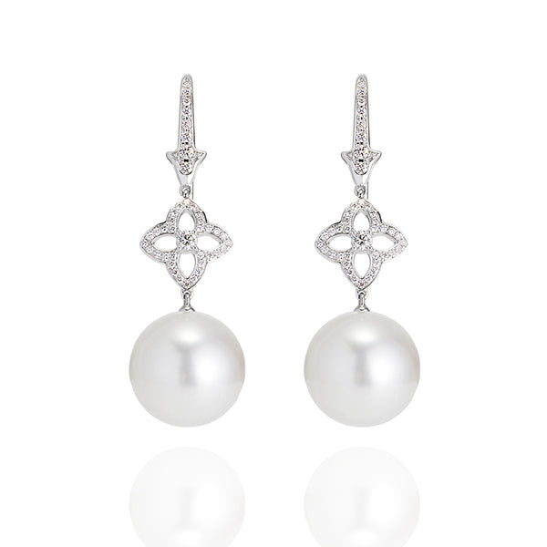 AUTORE 18CT WHITE GOLD SOUTH SEA PEARL & DIAMOND EARRINGS (Image 1)