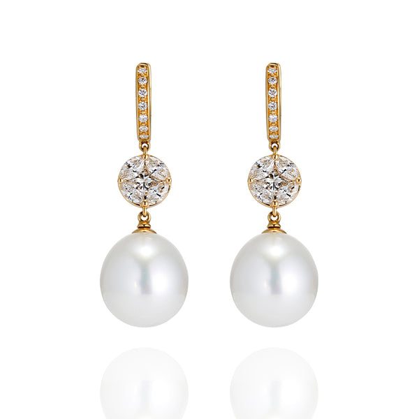 AUTORE 18CT YELLOW GOLD SOUTH SEA PEARL & DIAMOND EARRINGS (Image 1)