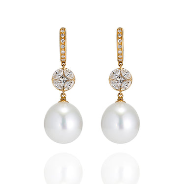 AUTORE 18CT YELLOW GOLD SOUTH SEA PEARL & DIAMOND EARRINGS