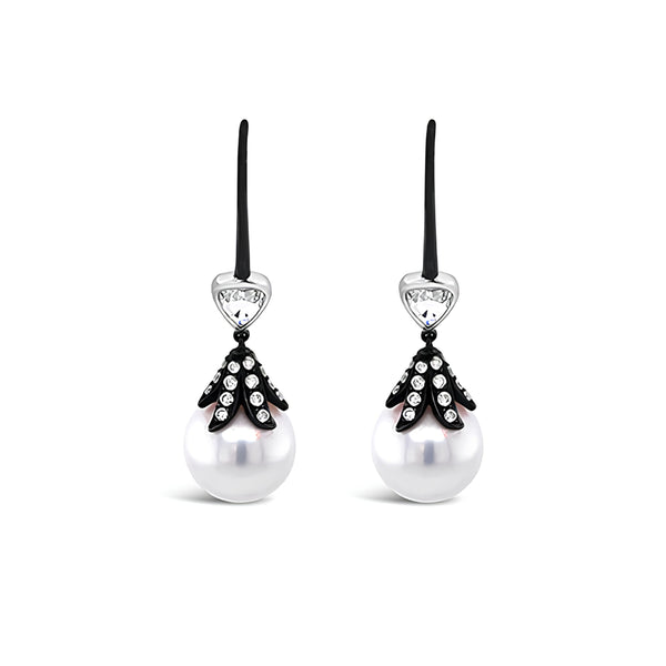 KAILIS 18CT WHITE GOLD "BLACK ELIXIR" SOUTH SEA PEARL & DIAMOND DROP EARRINGS (Image 1)