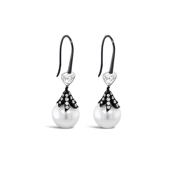 KAILIS 18CT WHITE GOLD "BLACK ELIXIR" SOUTH SEA PEARL & DIAMOND DROP EARRINGS (Image 2)