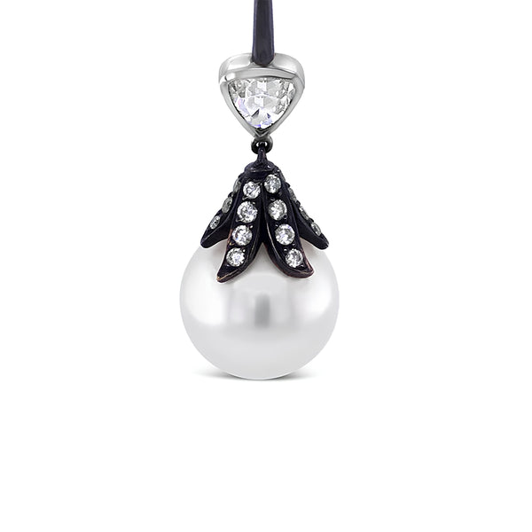 KAILIS 18CT WHITE GOLD "BLACK ELIXIR" SOUTH SEA PEARL & DIAMOND DROP EARRINGS (Image 3)