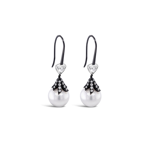 KAILIS 18CT WHITE GOLD "BLACK ELIXIR" SOUTH SEA PEARL & DIAMOND DROP EARRINGS (Image 2)
