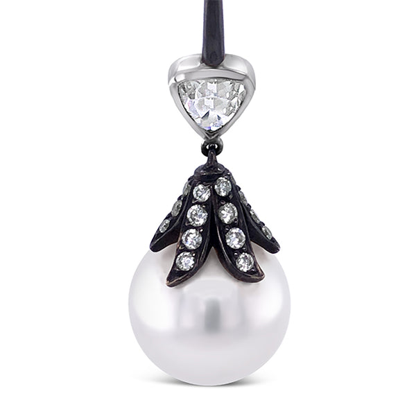 KAILIS 18CT WHITE GOLD "BLACK ELIXIR" SOUTH SEA PEARL & DIAMOND DROP EARRINGS (Image 3)