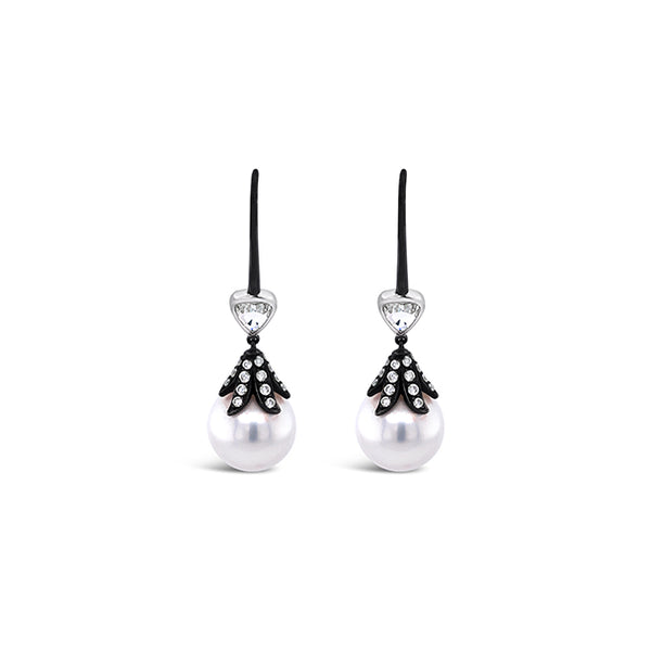 KAILIS 18CT WHITE GOLD "BLACK ELIXIR" SOUTH SEA PEARL & DIAMOND DROP EARRINGS (Image 1)