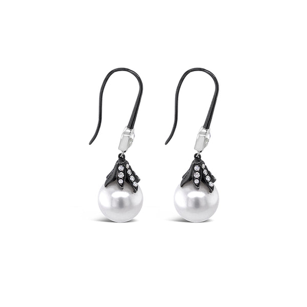 KAILIS 18CT WHITE GOLD "BLACK ELIXIR" SOUTH SEA PEARL & DIAMOND DROP EARRINGS (Image 4)
