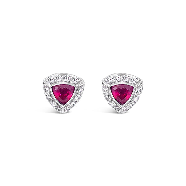 18CT WHITE GOLD RUBY AND DIAMOND 'GRACE' STUD EARRINGS (Image 1)