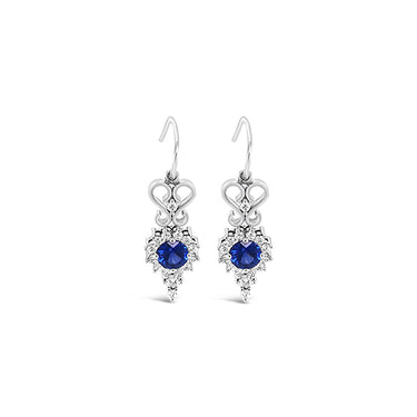 18CT WHITE GOLD SAPPHIRE AND DIAMOND DROP EARRINGS