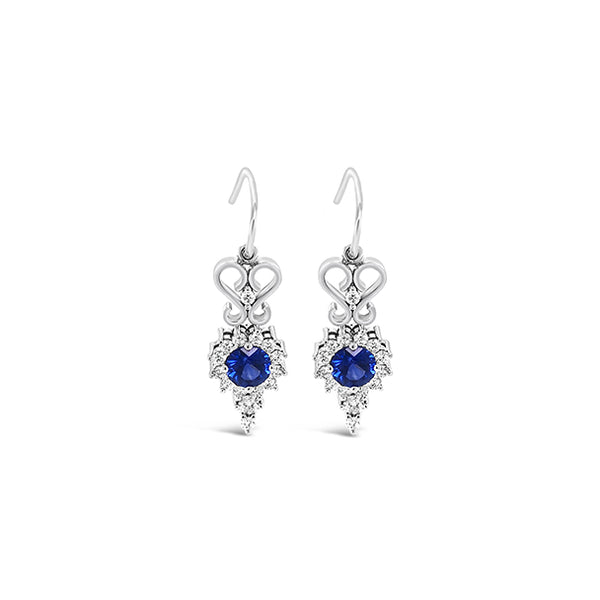 18CT WHITE GOLD SAPPHIRE AND DIAMOND DROP EARRINGS (Image 1)