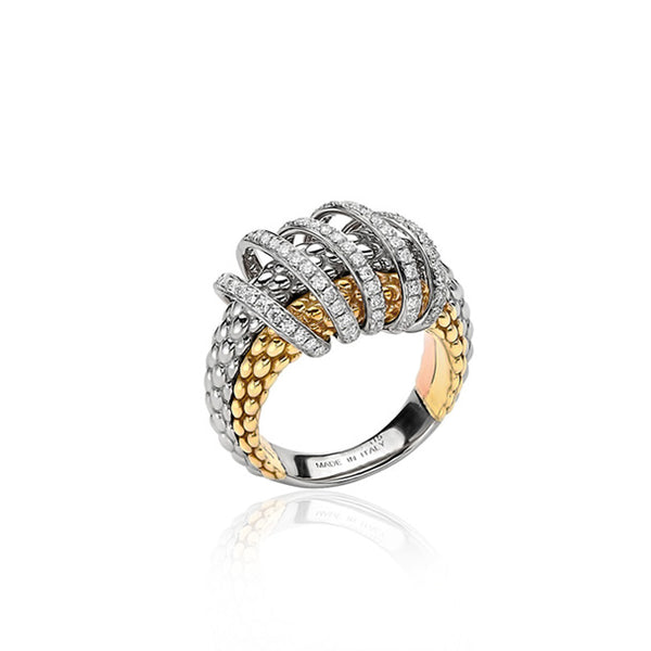 FOPE SOLO MIALUCE THREE TONE GOLD AND PAVE SET DIAMOND DRESS RING (Image 1)