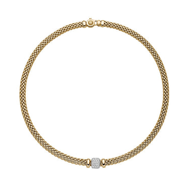 FOPE 'VENDOME' 18CT YELLOW AND WHITE GOLD NECKLACE WITH PAVE DIAMOND RONDEL