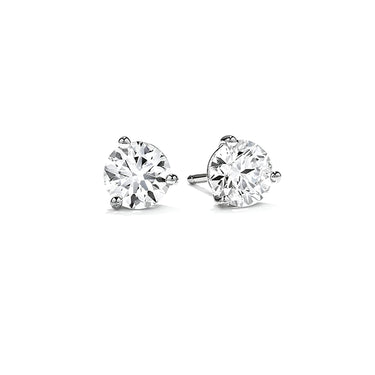 HEARTS ON FIRE 18CT WHITE GOLD THREE PRONG 3.04CT DIAMOND STUD EARRINGS