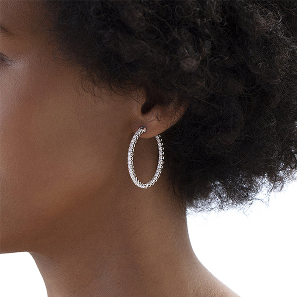 HEARTS ON FIRE 'SIGNATURE' 18CT WHITE GOLD 2.70CT OVAL DIAMOND HOOP EARRINGS (Image 2)