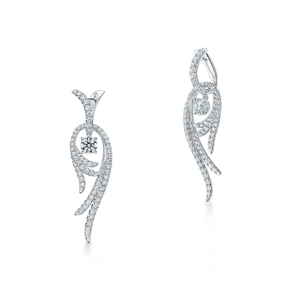 HEARTS ON FIRE VELA 18CT WHITE GOLD TWISTED DIAMOND DROP EARRINGS (Image 1)