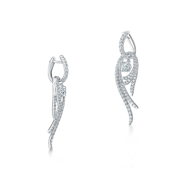 HEARTS ON FIRE VELA 18CT WHITE GOLD TWISTED DIAMOND DROP EARRINGS (Image 2)