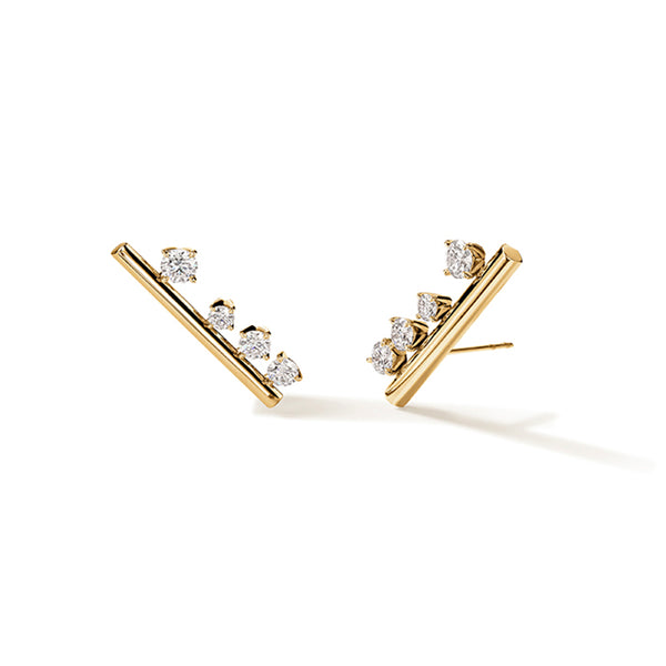 HEARTS ON FIRE 'BARRE' 18CT YELLOW GOLD FLOATING DIAMOND CLIMBER EARRINGS (Image 1)