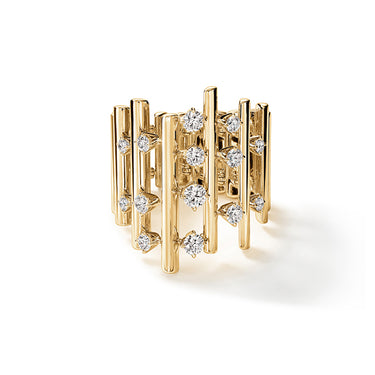 HEARTS ON FIRE 'BARRE' 18CT YELLOW GOLD MULTI-ROW DIAMOND RING